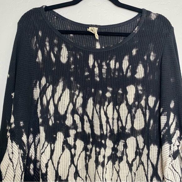 XCVI Blue + Cream Tie Die Mesh Fishnet Lagenlook Sweater Medium - Picture 3 of 11